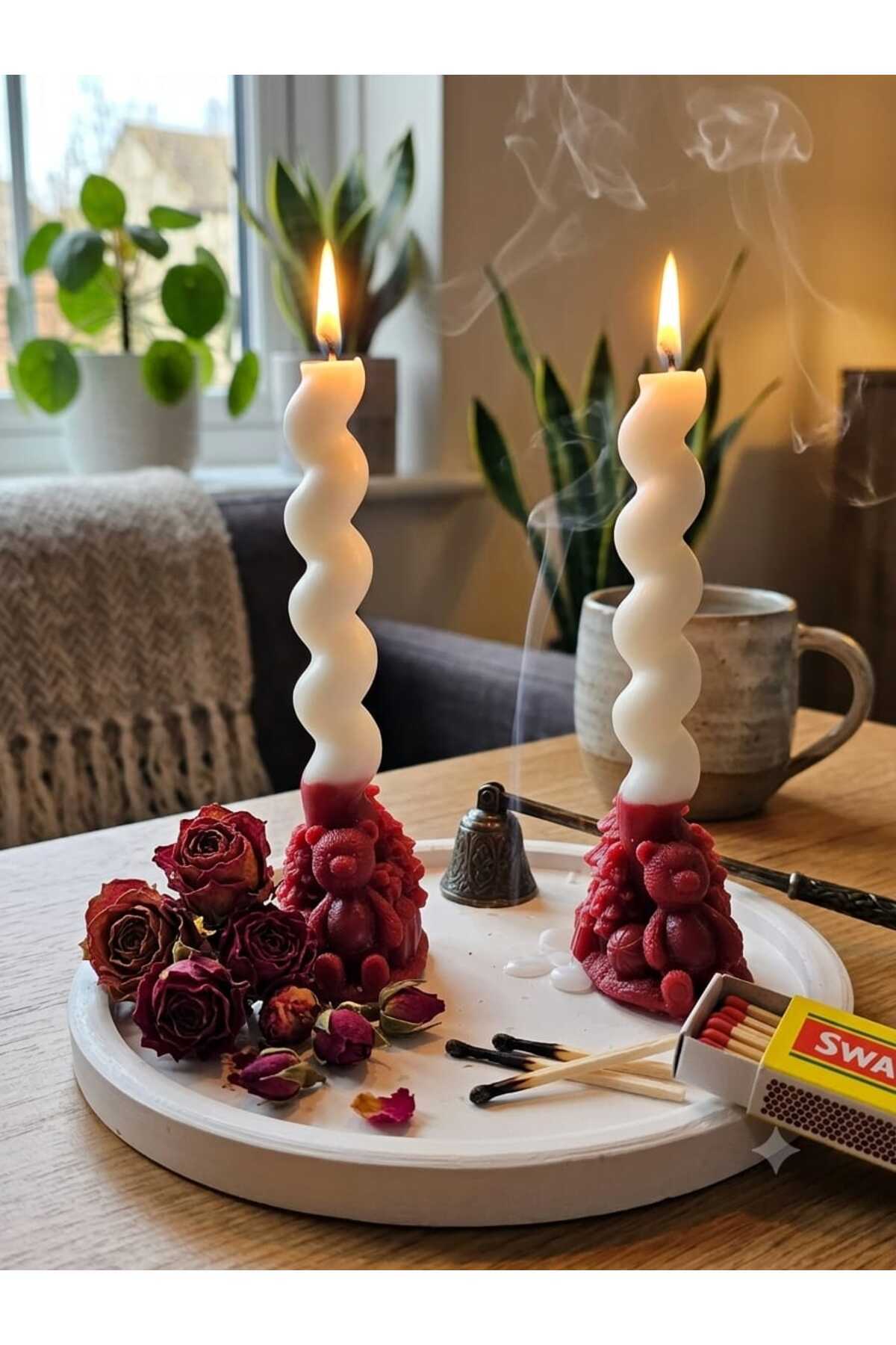 Dekoratif Mum Şamdanlık Yeni Yıl 2 Parça Ayıcık – görsel 2