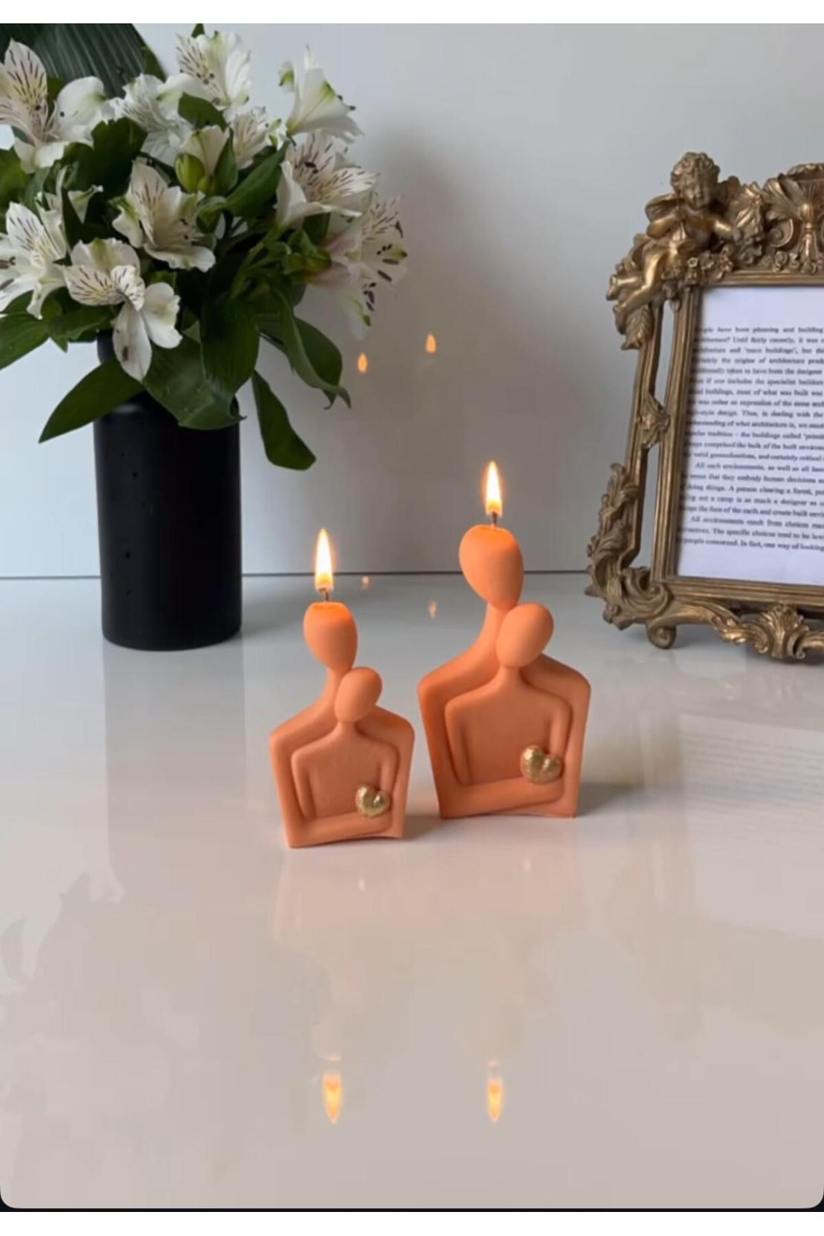 Dekoratif Mum Sevgi Aşk Mum Turuncu – görsel 2