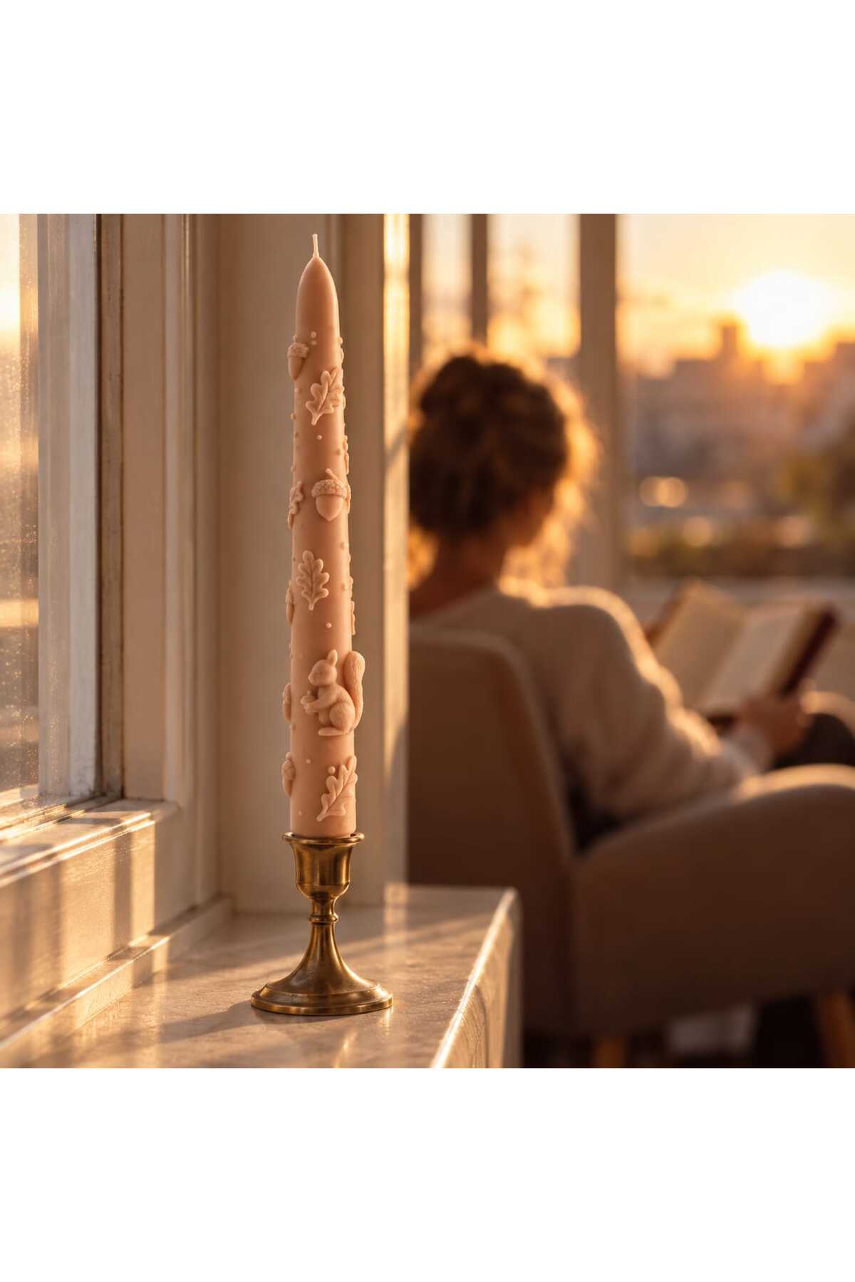 Dekoratif Mum Sonbahar Temalı Sincap Pembe 2 Parça – görsel 3