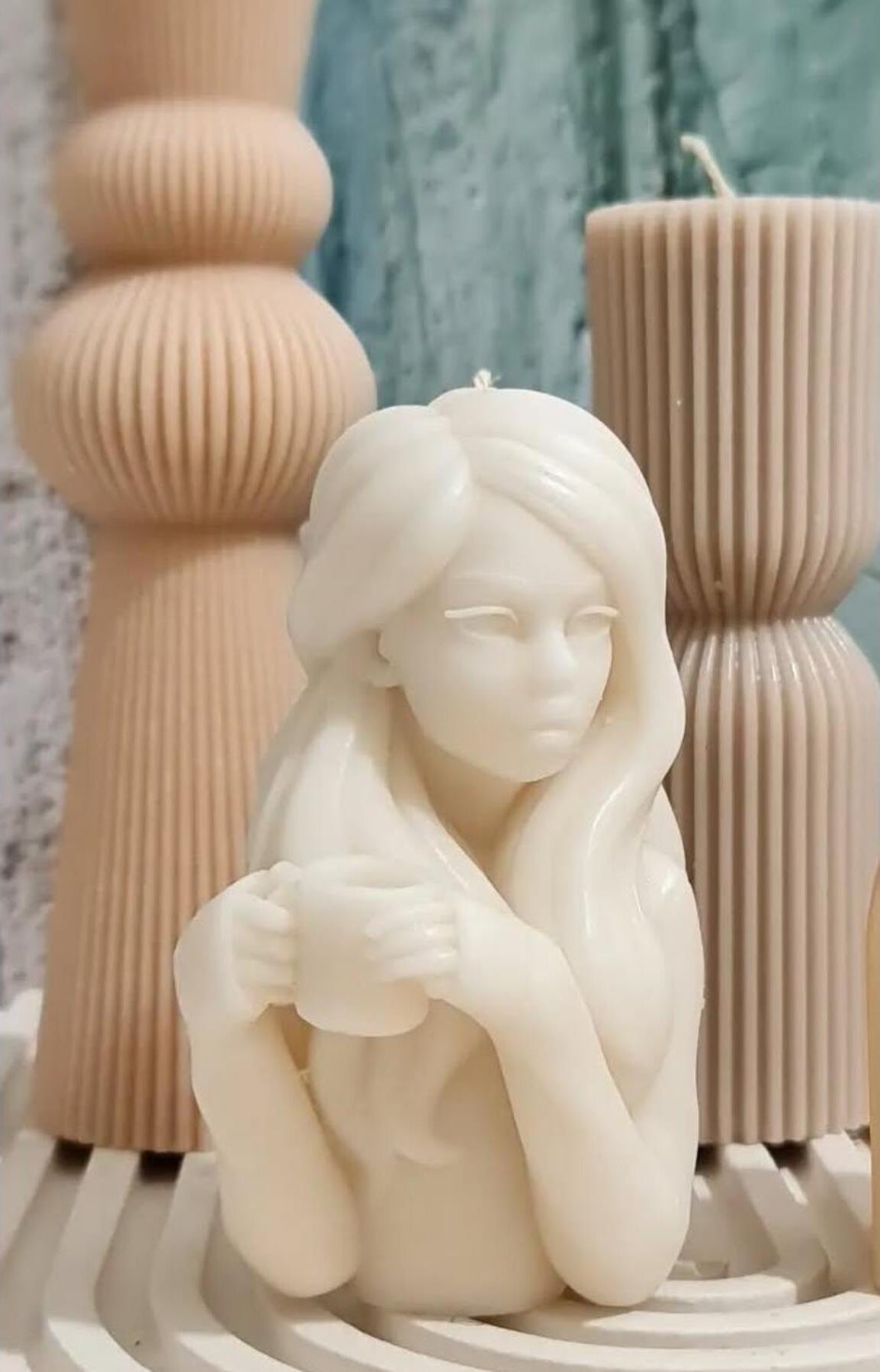 Dekoratif Mum Tekli 15x9 cm Kırık Beyaz