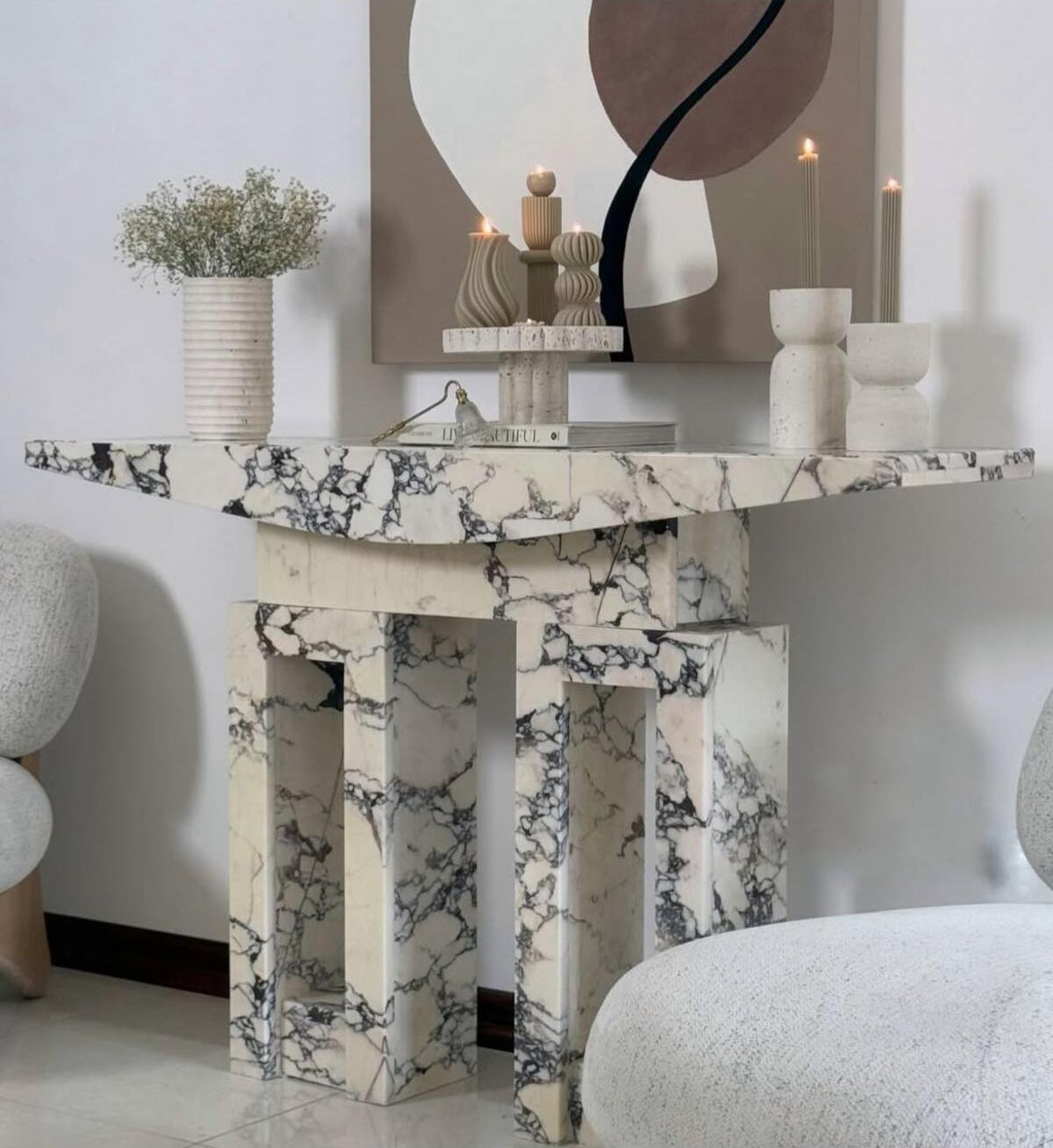 Dekoratif Mum Tekli Top ve Vazo ve Üçlü Yuvarlak ve Çizgili Şamdan Mumu ve Gül 6'lı Set