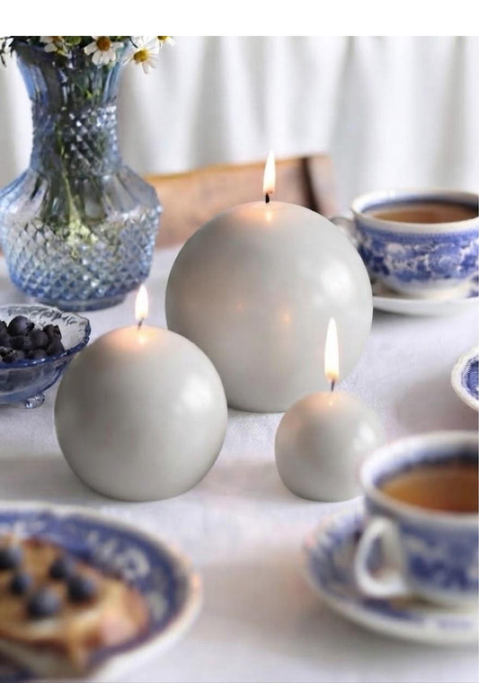 Dekoratif Mum Top Açık Gri 3 Parça 9-6-4 cm