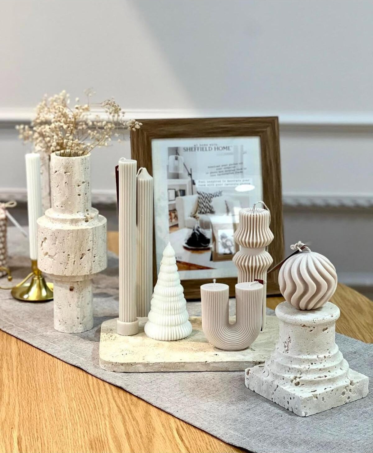 Dekoratif Mum U + Çizgili Şamdan Mum + Çam Ağacı + Daire + Başı İki Daire Toplam 6 Parça