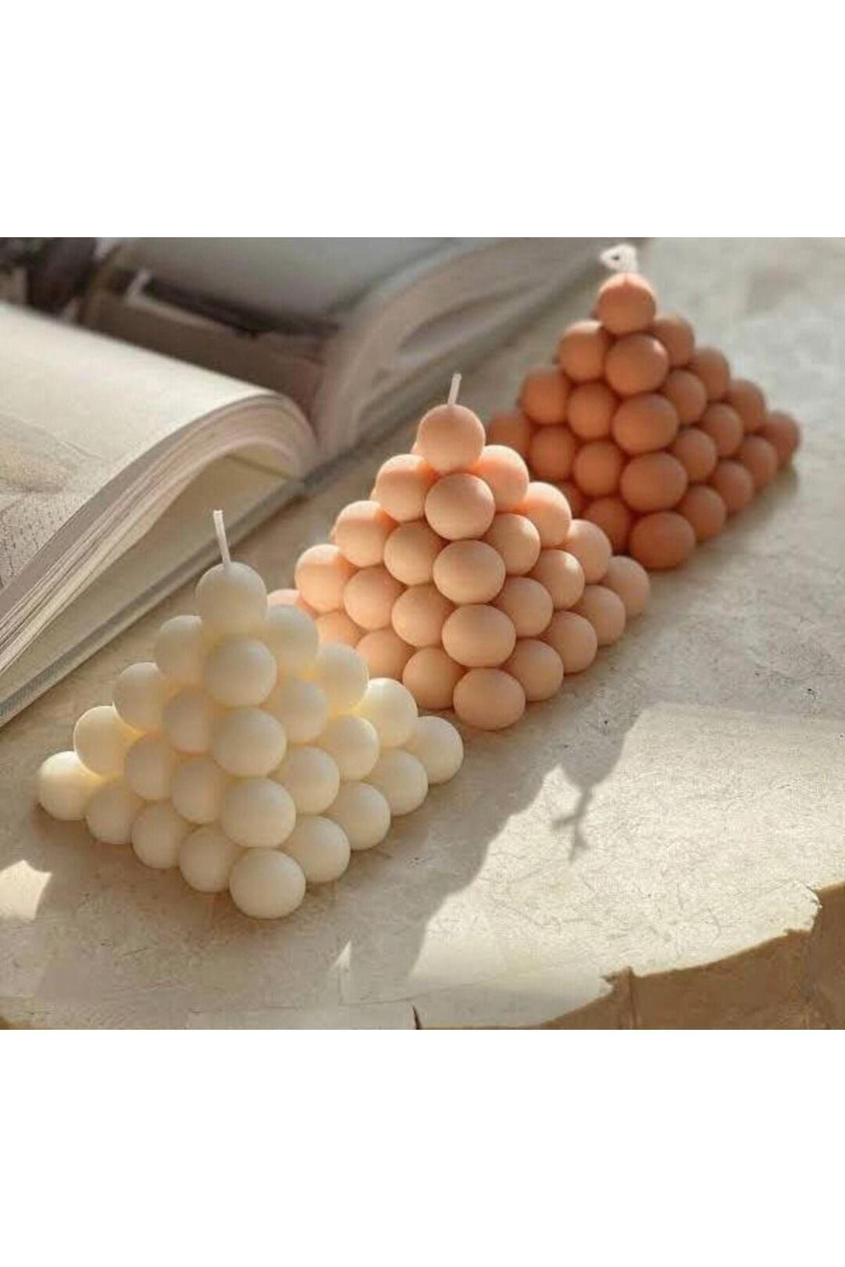 Dekoratif Mum Üçgen Piramit Kırık Beyaz 11x9 cm – görsel 5