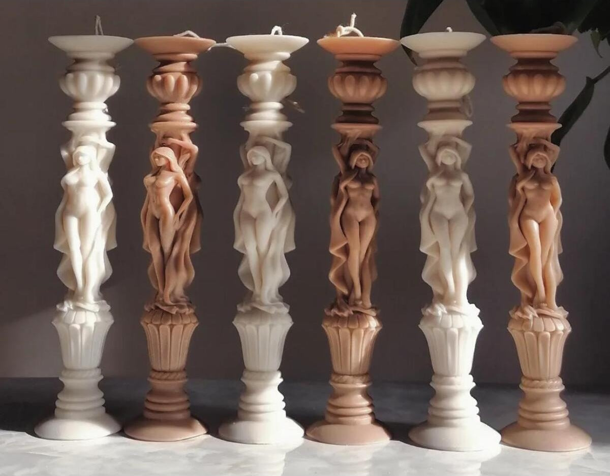 Dekoratif Mum Üçlü Melekler Üçlü Adamla Mum Kırık Beyaz Tekli