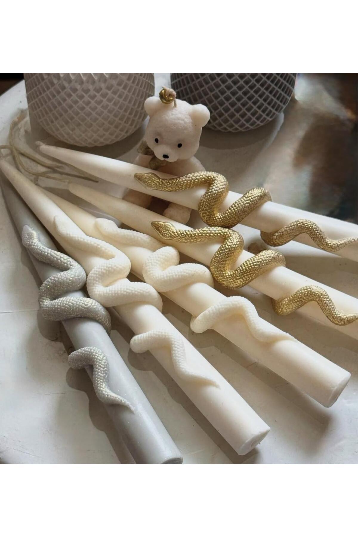 Dekoratif Mum Yılan Kırık Beyaz 2'li – görsel 3