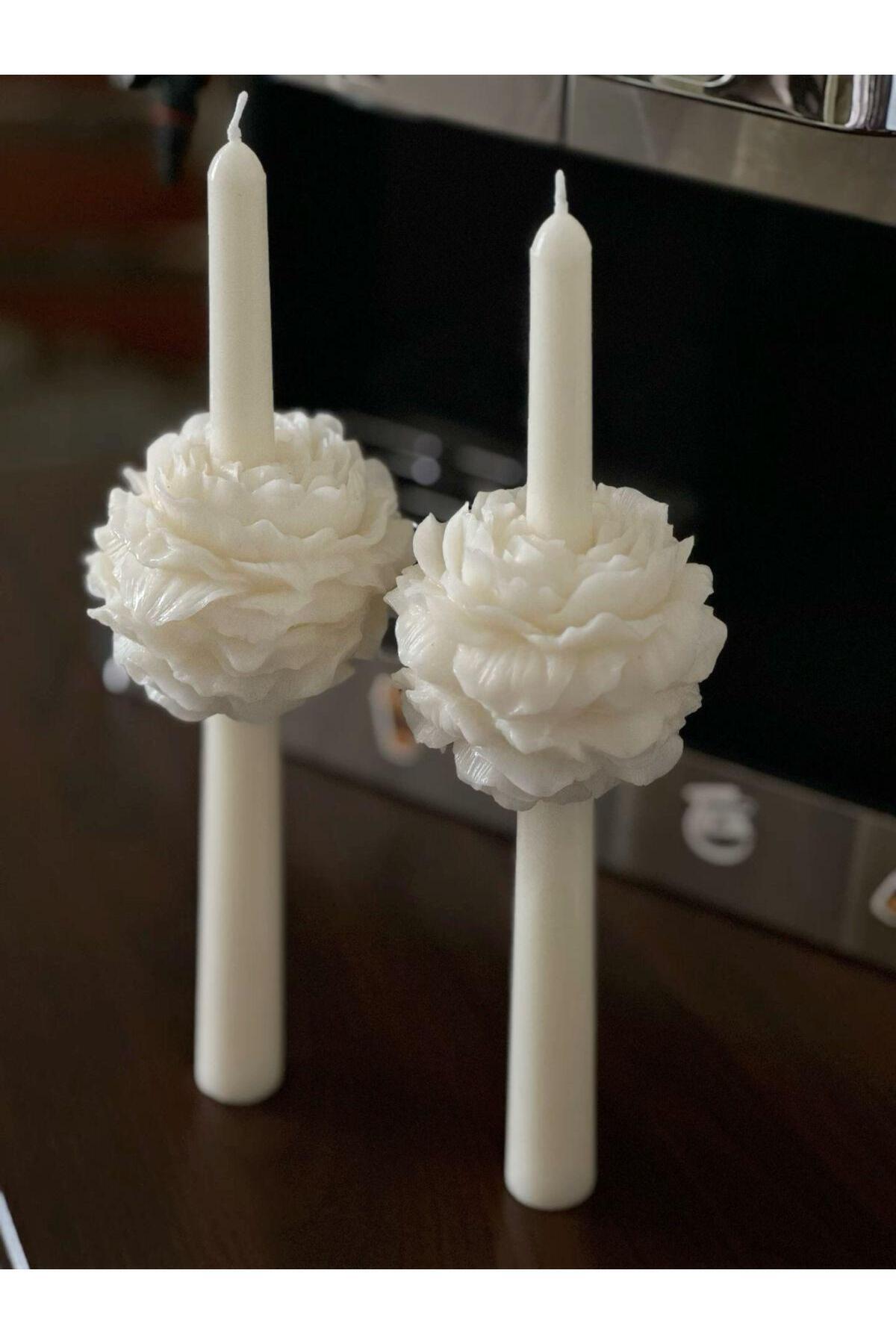 Dekoratif Şamdanlık Mum 25 cm 1 Adet 2 Adet Şakayık Gül Toplamda 3 Parça – görsel 3