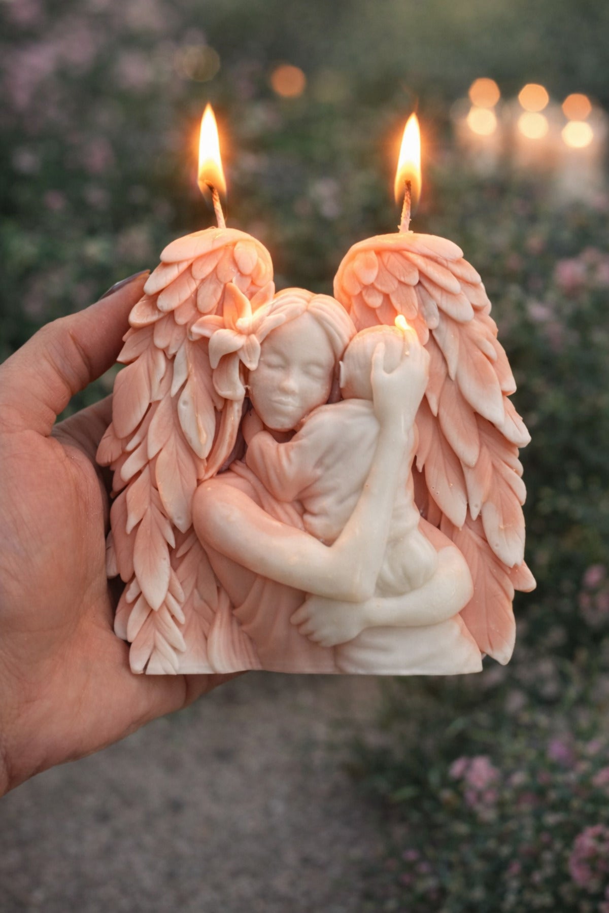 Dekoratif Soya Mum Anne Melek Anne Pembe Beyaz