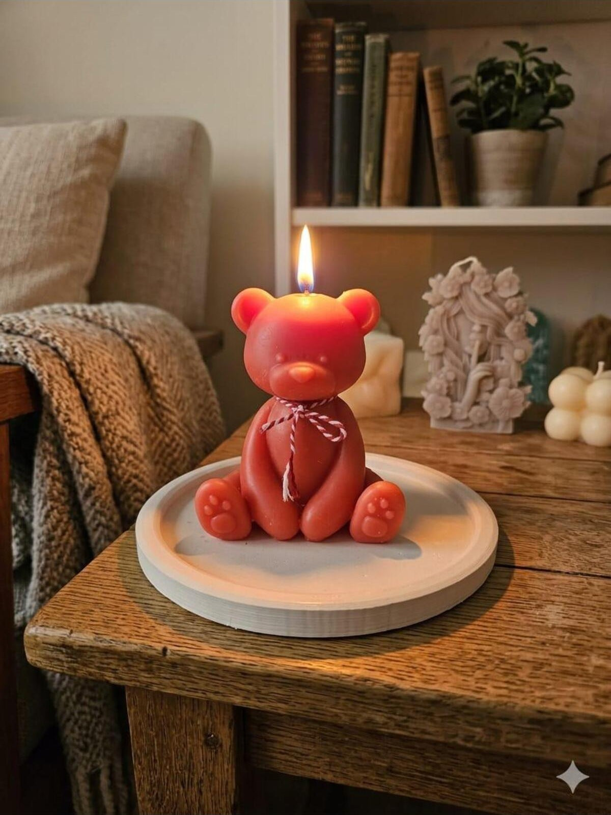 Dekoratif Soya Mum Ayı Sevgililere Özel Kırmızı