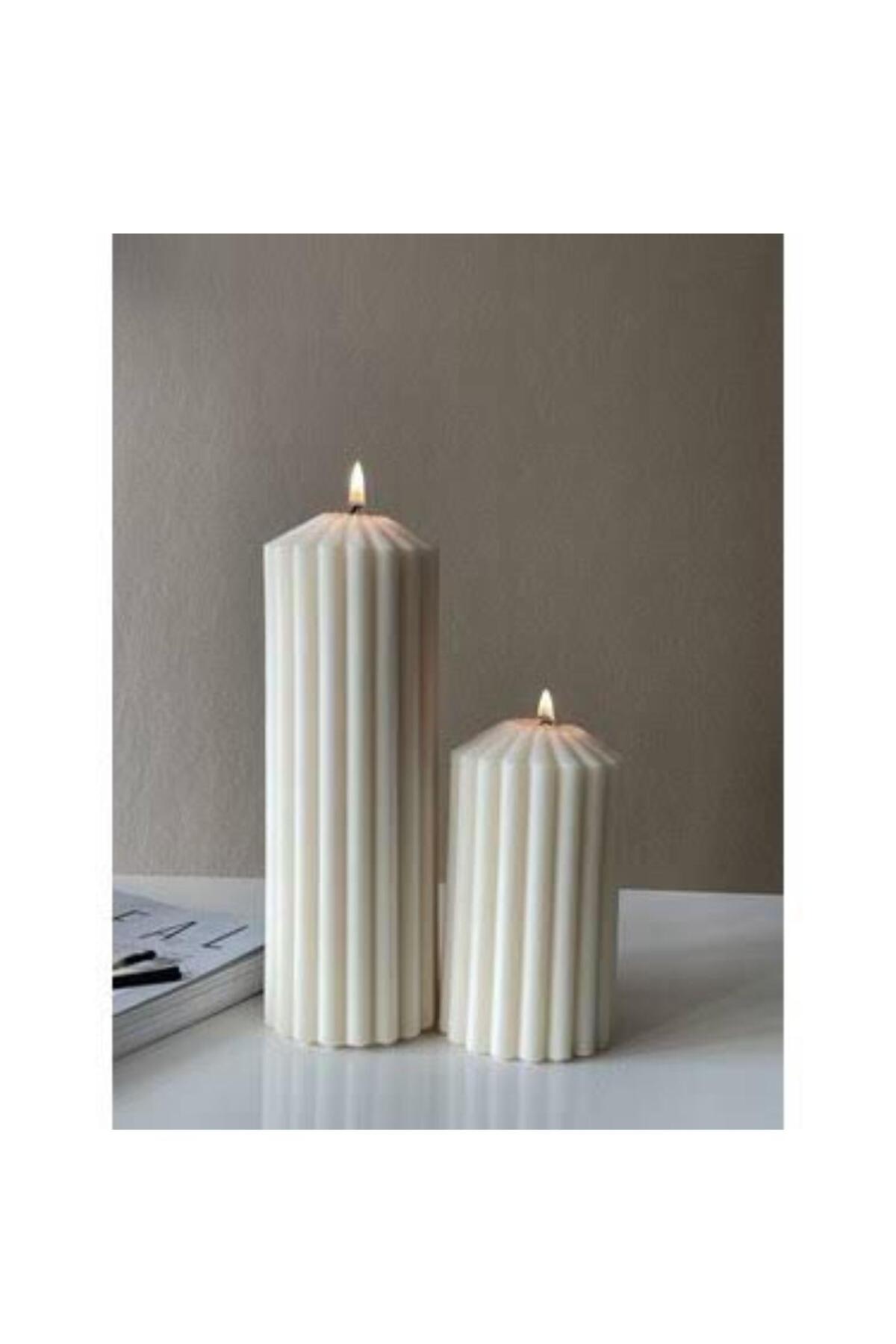 Dekoratif Soya Mum Çokgen Mum 20 cm + 15 cm Toplam 2 Parça