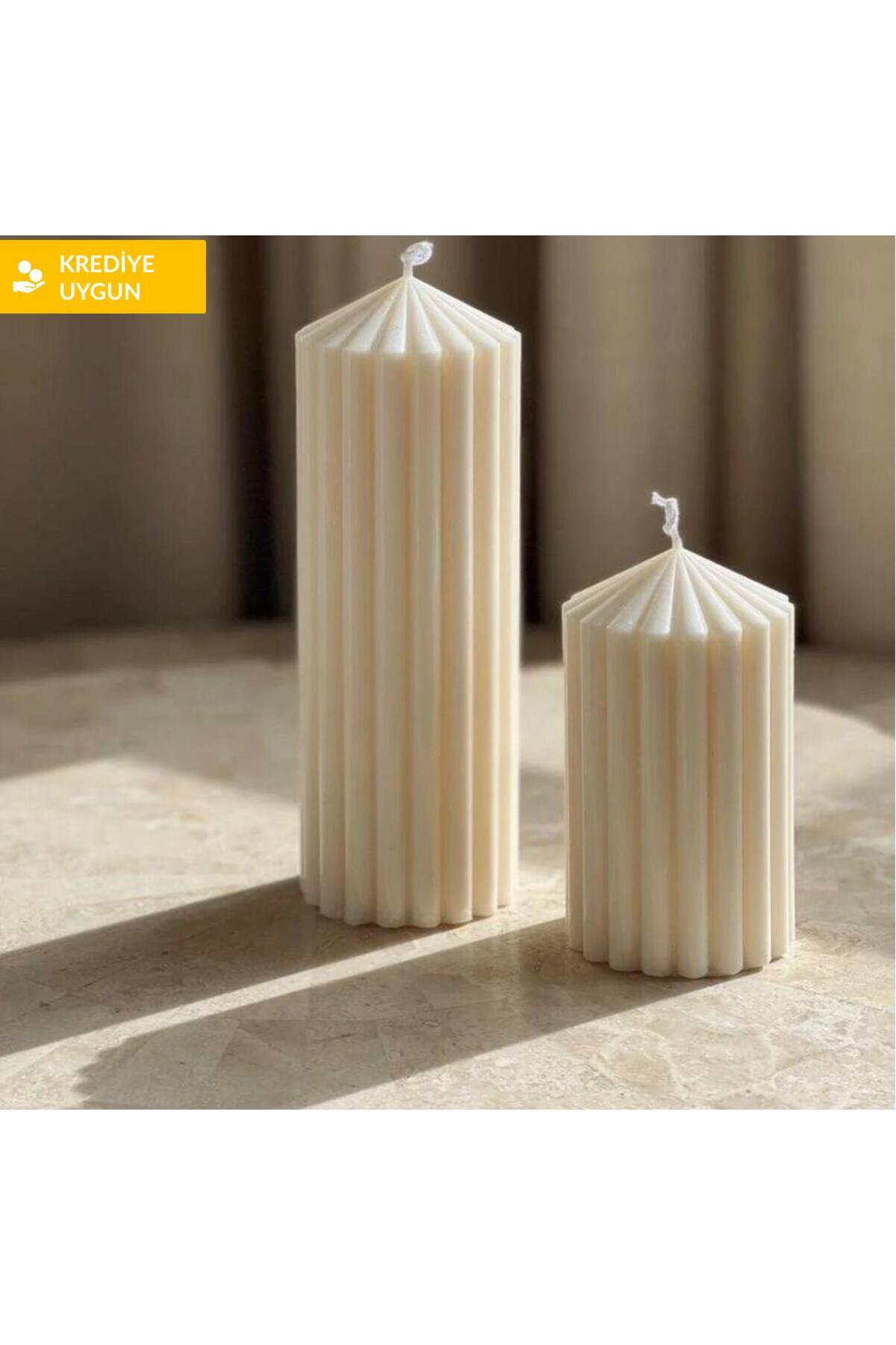 Dekoratif Soya Mum Çokgen Mum 20 cm + 15 cm Toplam 2 Parça – görsel 3