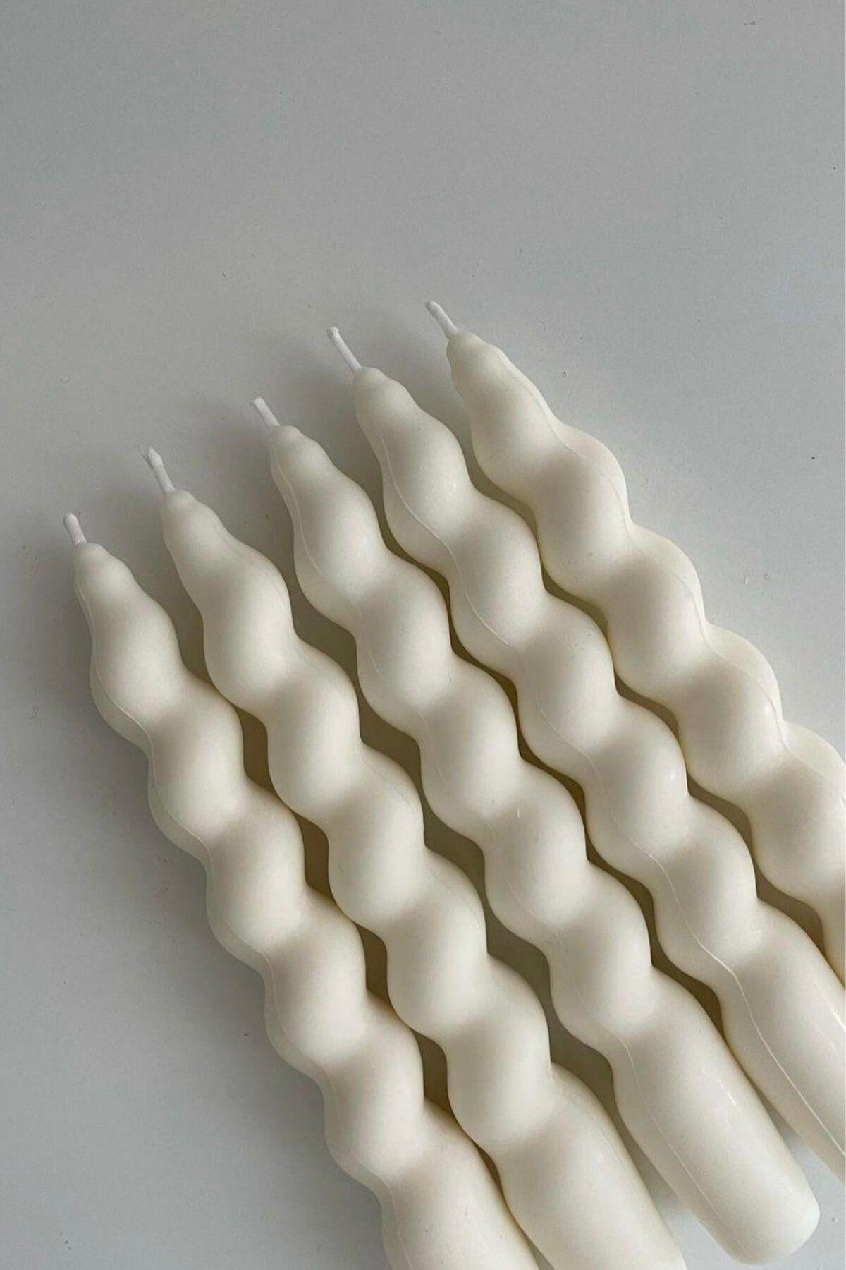 Dekoratif Soya Mum Şamdanlık Burgu Mum Kırık Beyaz Renk20x2,3 cm 2'li – görsel 5