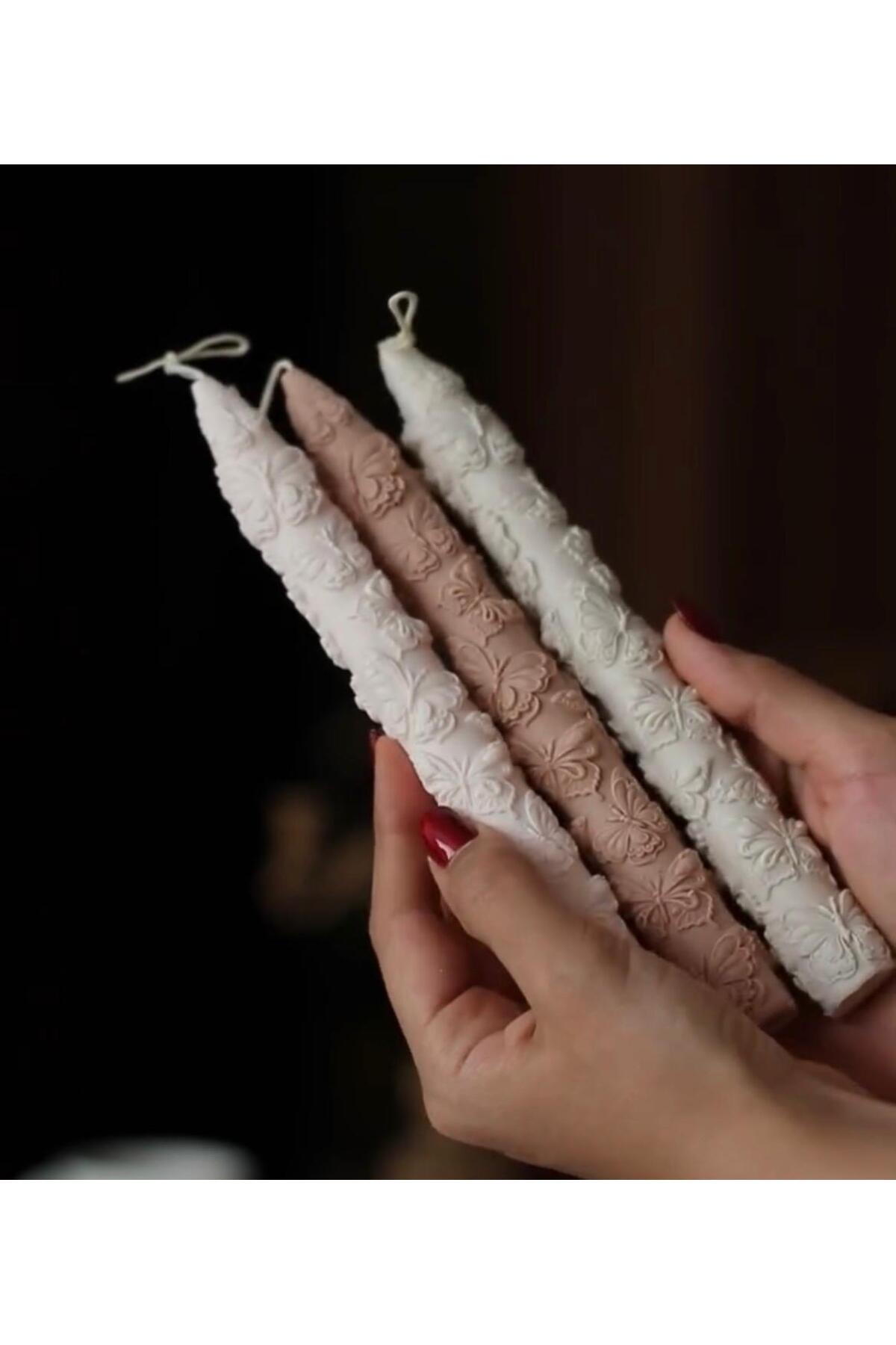 Dekoratif Soya Mum Şamdanlık Mum Pervaneh Desenli Beyaz 2 – görsel 8