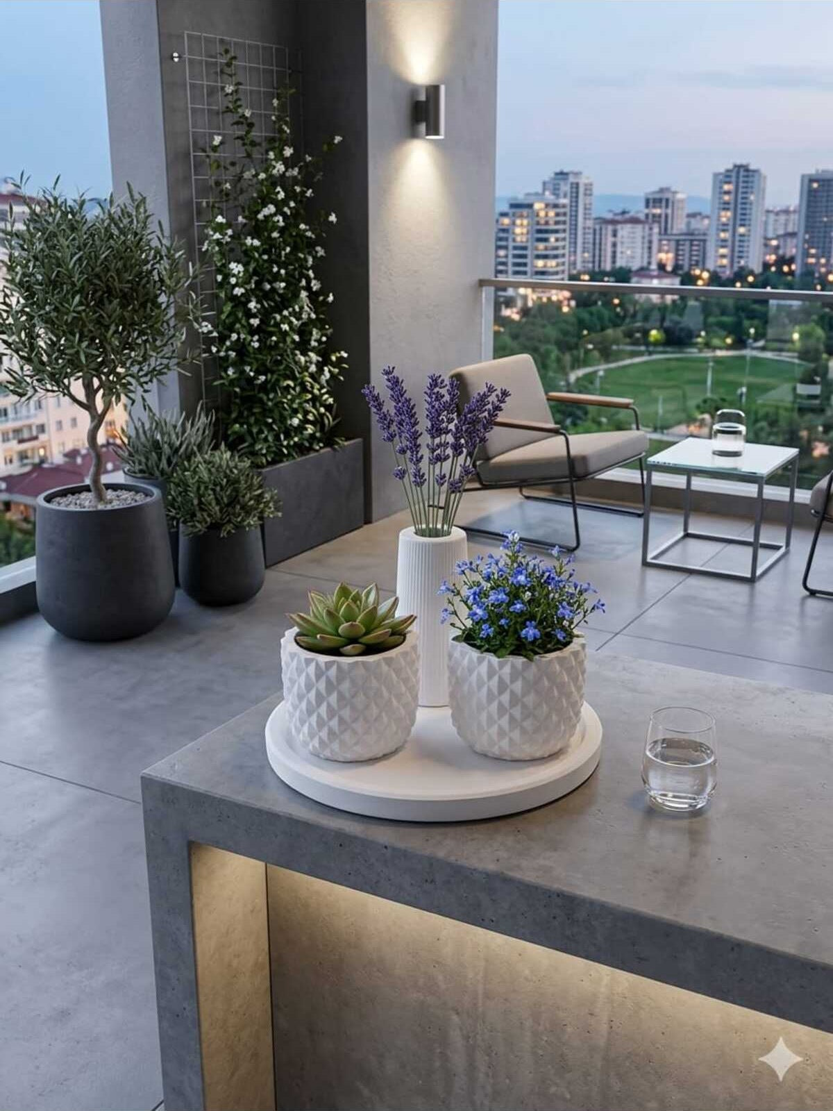 Dekoratif Yuvarlak Tepsi ve 2 Adet Saksı ve Vazo 4'lü Set