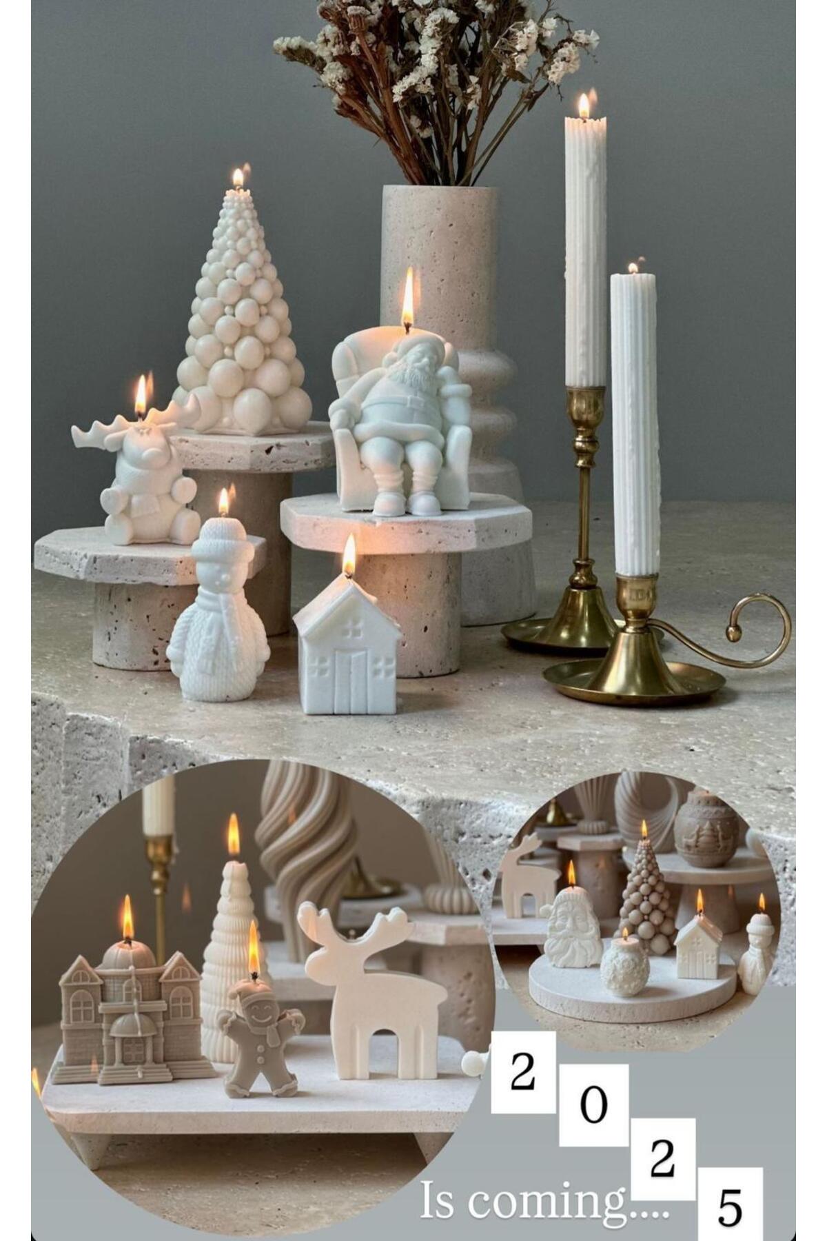 Noeal Baba Noel Yılbaşı Beyaz Dekoratif Mum – görsel 3