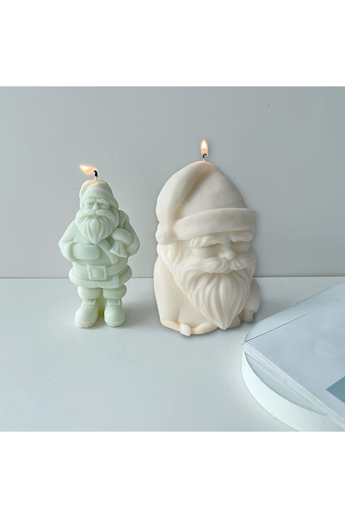 Noel Baba Yılbaşı Beyaz Dekoratif Mum – görsel 2