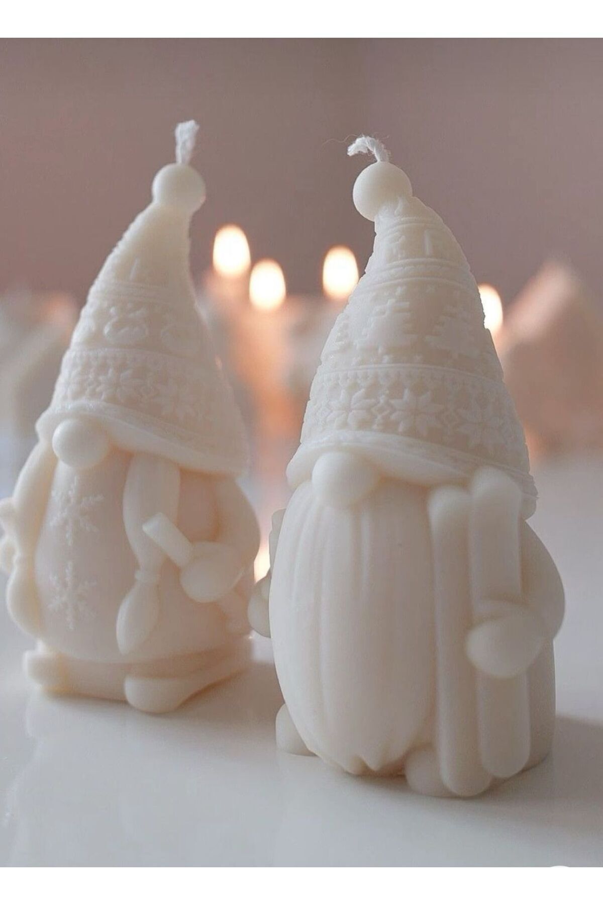Noel Baba Yılbaşı Beyaz Dekoratif Mum – görsel 6