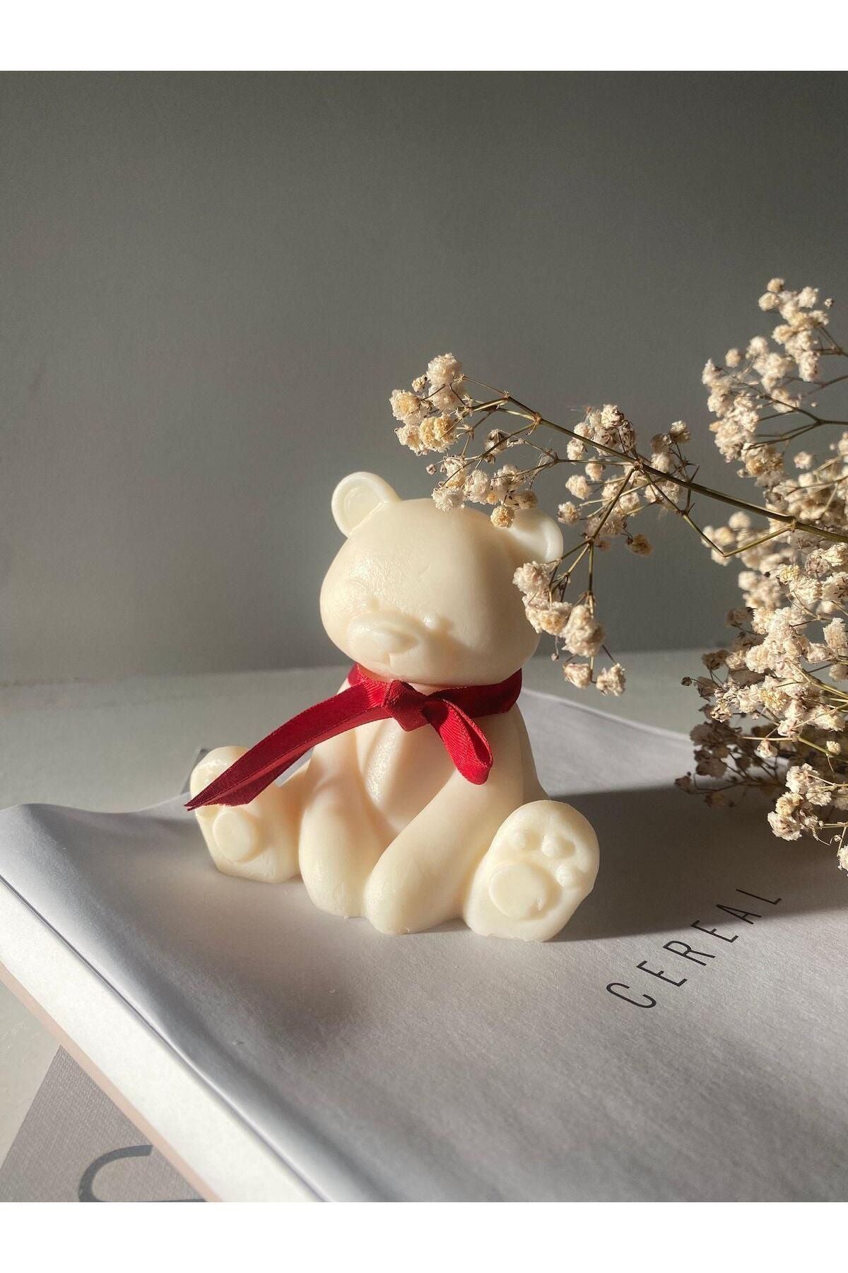 Tedi Ayıcık Bear Mum Açık Beyaz Lüks Mum – görsel 2