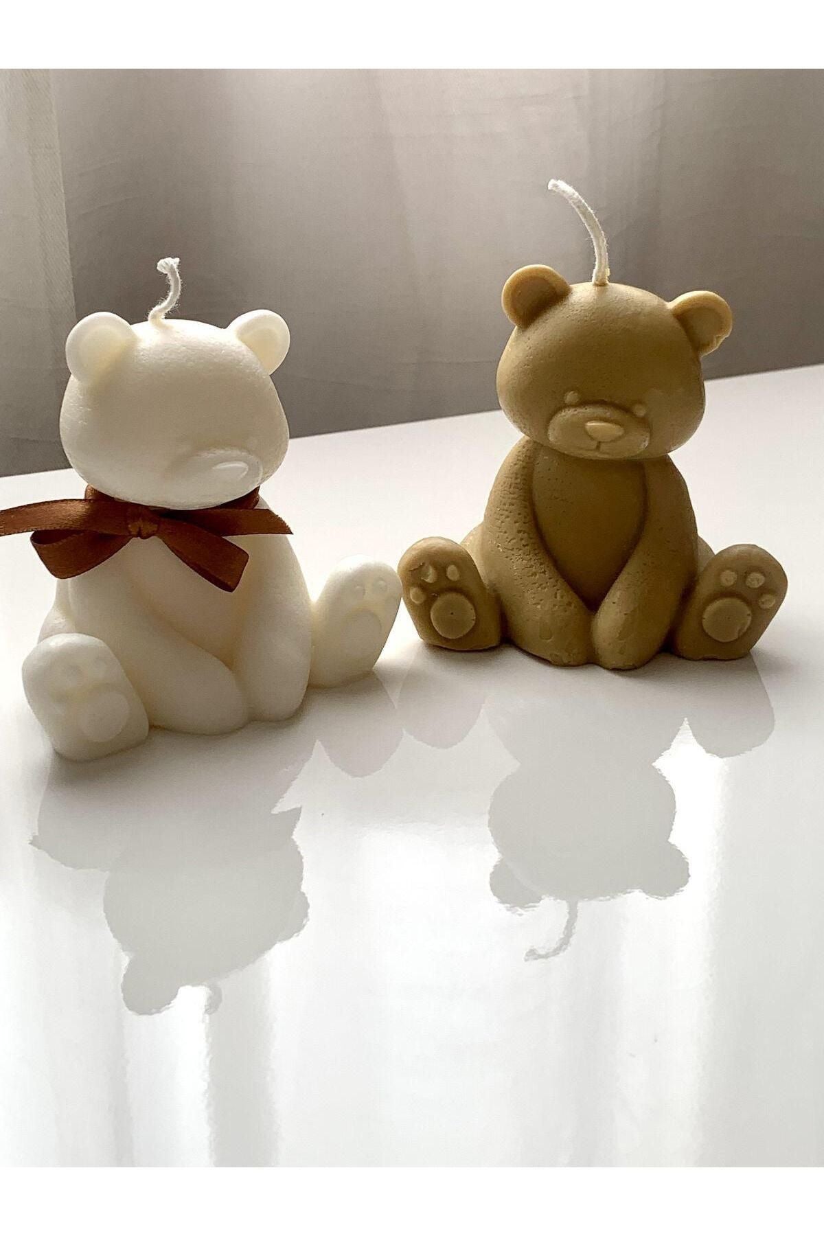 Tedi Ayıcık Bear Mum Açık Beyaz Lüks Mum – görsel 5