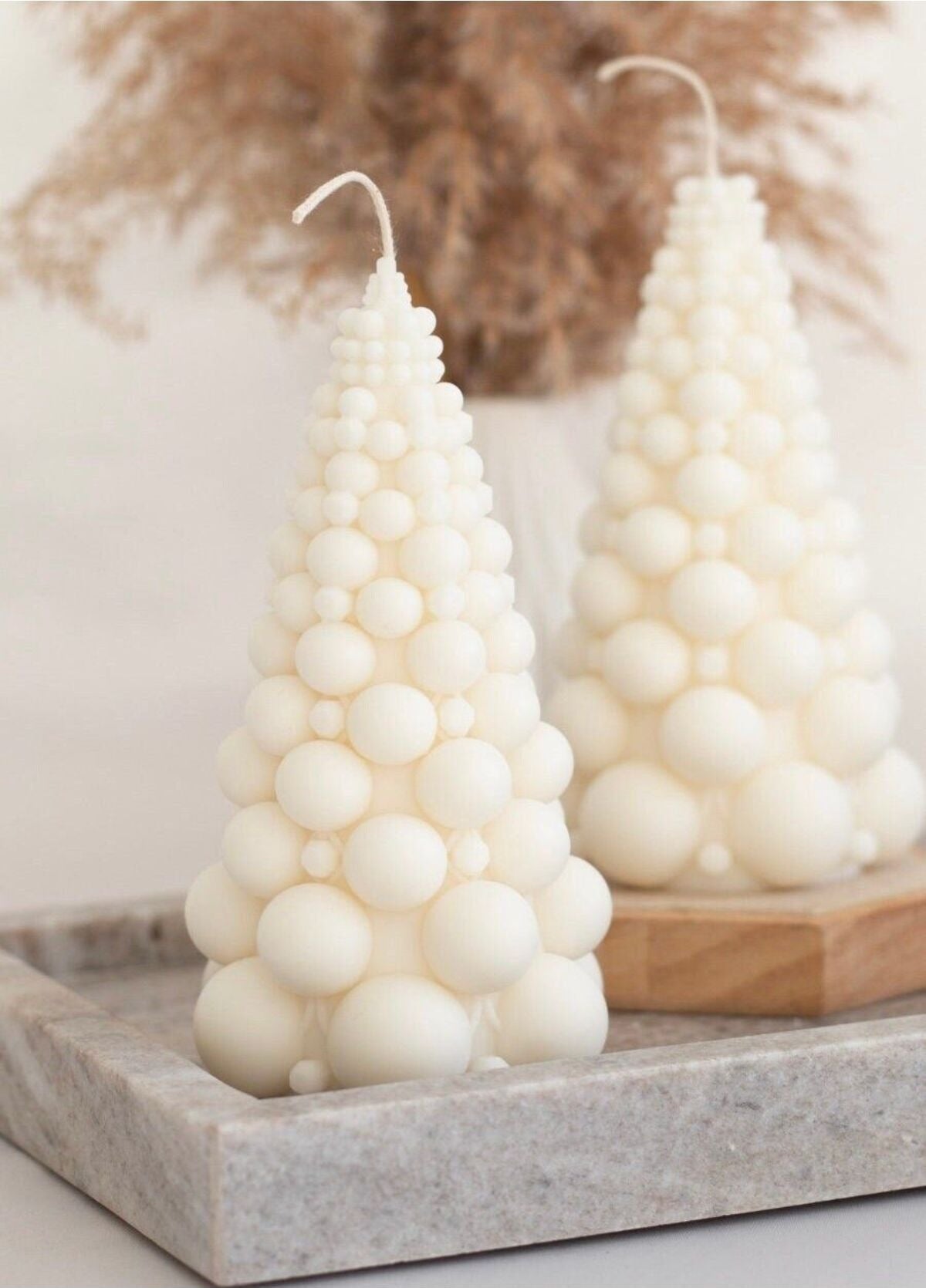Top Çam Ağacı Yılbaşı Beyaz Dekoratif Mum %100 Soya Wax