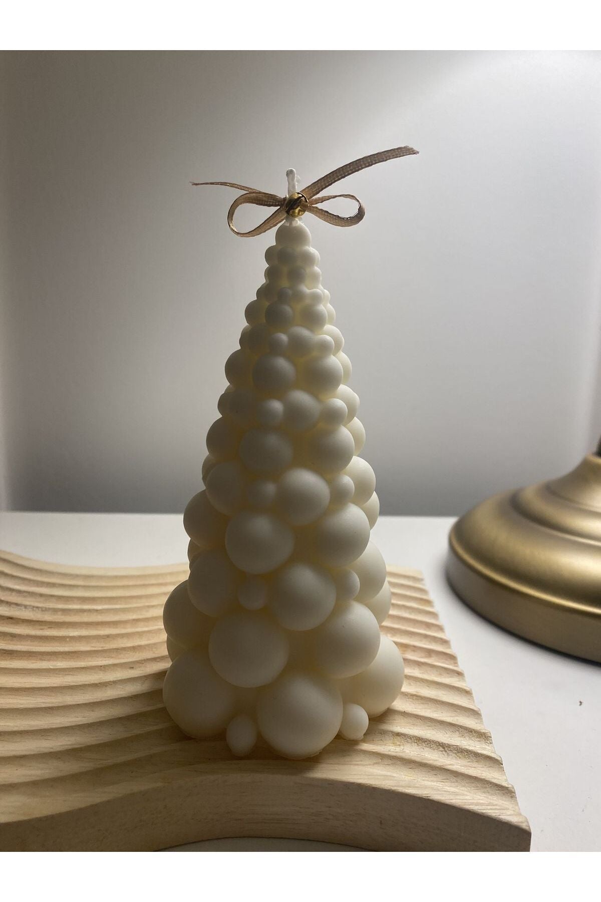 Top Çam Ağacı Yılbaşı Beyaz Dekoratif Mum %100 Soya Wax – görsel 3