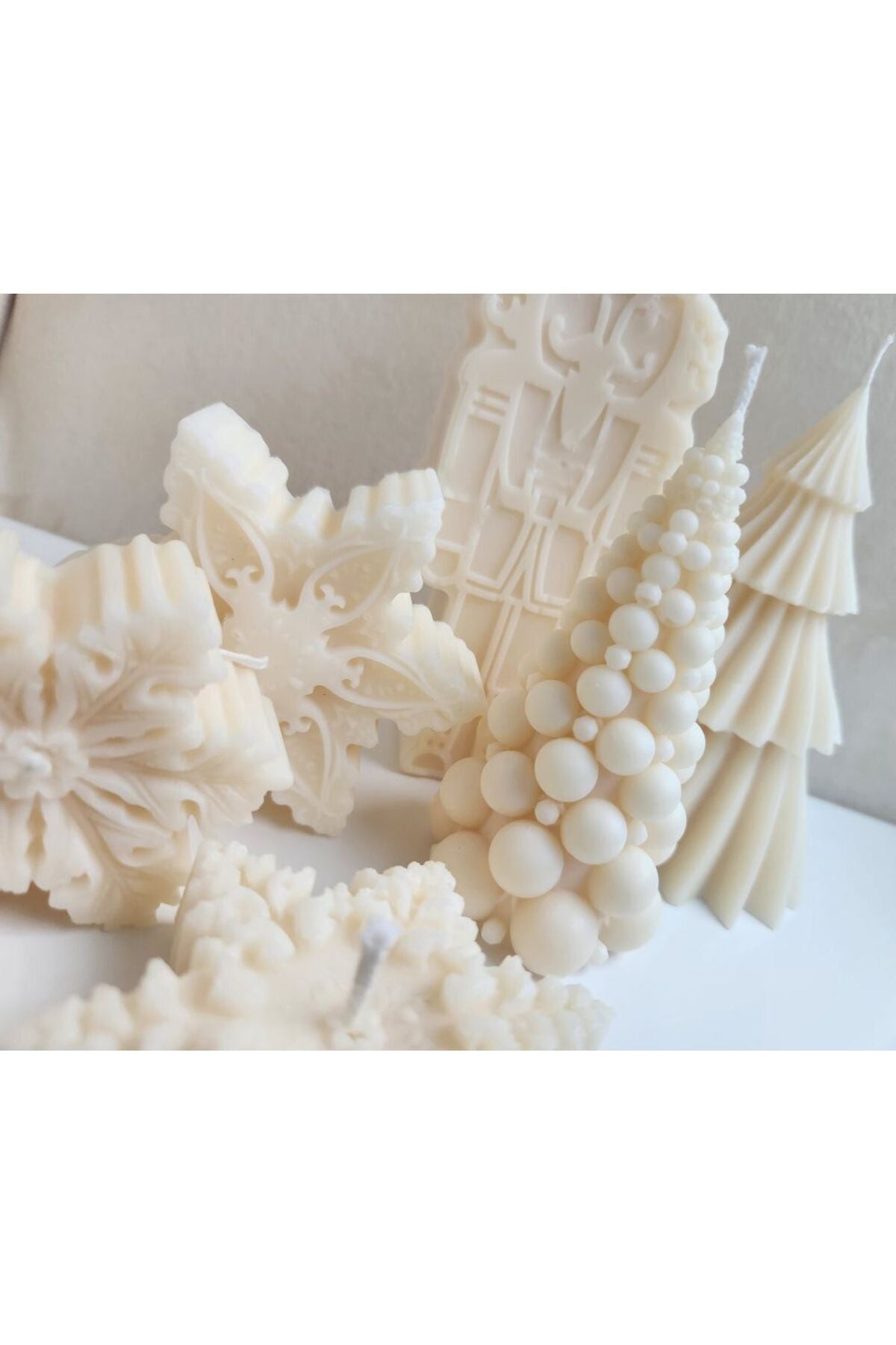 Top Çam Ağacı Yılbaşı Beyaz Dekoratif Mum %100 Soya Wax – görsel 5
