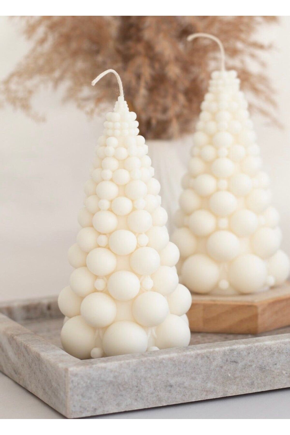 Top Çam Ağacı Yılbaşı Beyaz Dekoratif Mum %100 Soya Wax – görsel 7