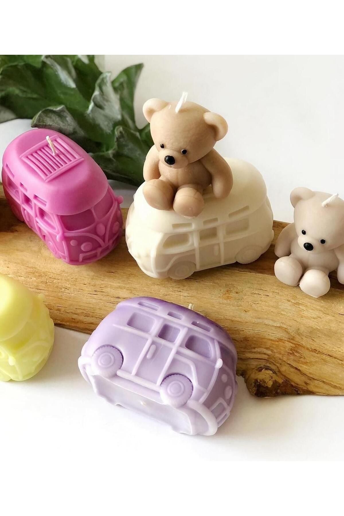 Yılbaşı Arabasıyeni Yıl Minik Araba + Küçük Ayı Beyaz Dekoratif %100 Soya Wax Kokulu – görsel 7