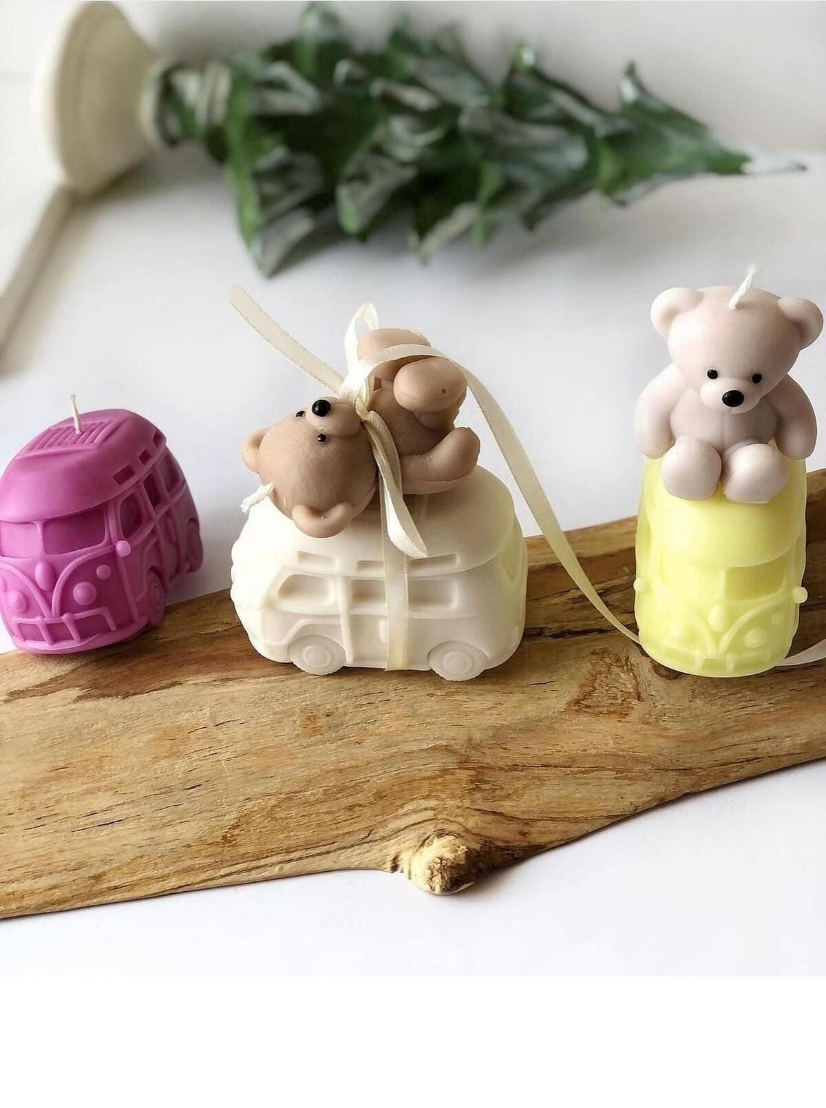 Yılbaşı Arabasıyeni Yıl Minik Araba + Küçük Ayı Sarı Dekoratif %100 Soya Wax Kokulu