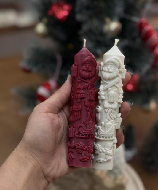 Yılbaşı Temalı Dekoratif 2'li Mum Seti Bordo