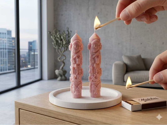 Yılbaşı Temalı Dekoratif 2'li Mum Seti Pembe