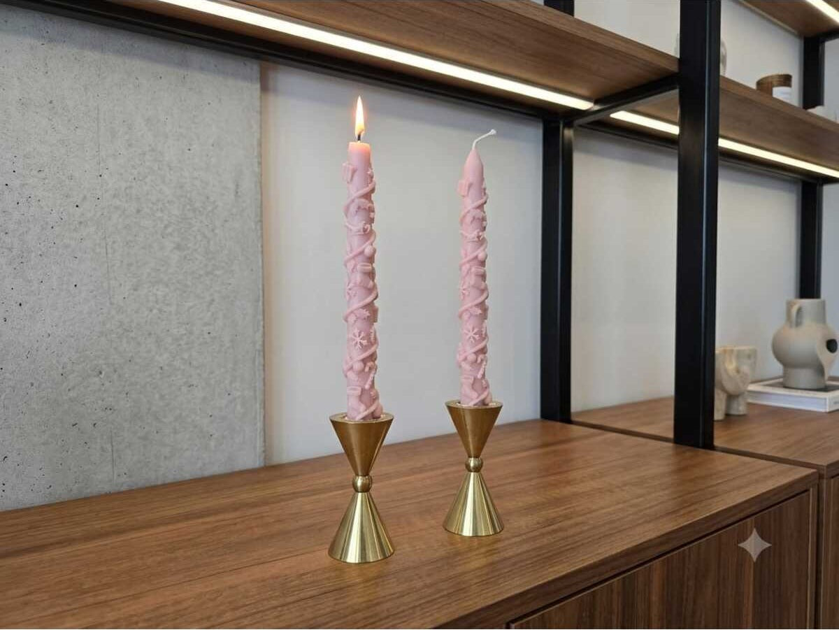 Yılbaşı Temalı Dekoratif 2'li Mum Seti Pembe