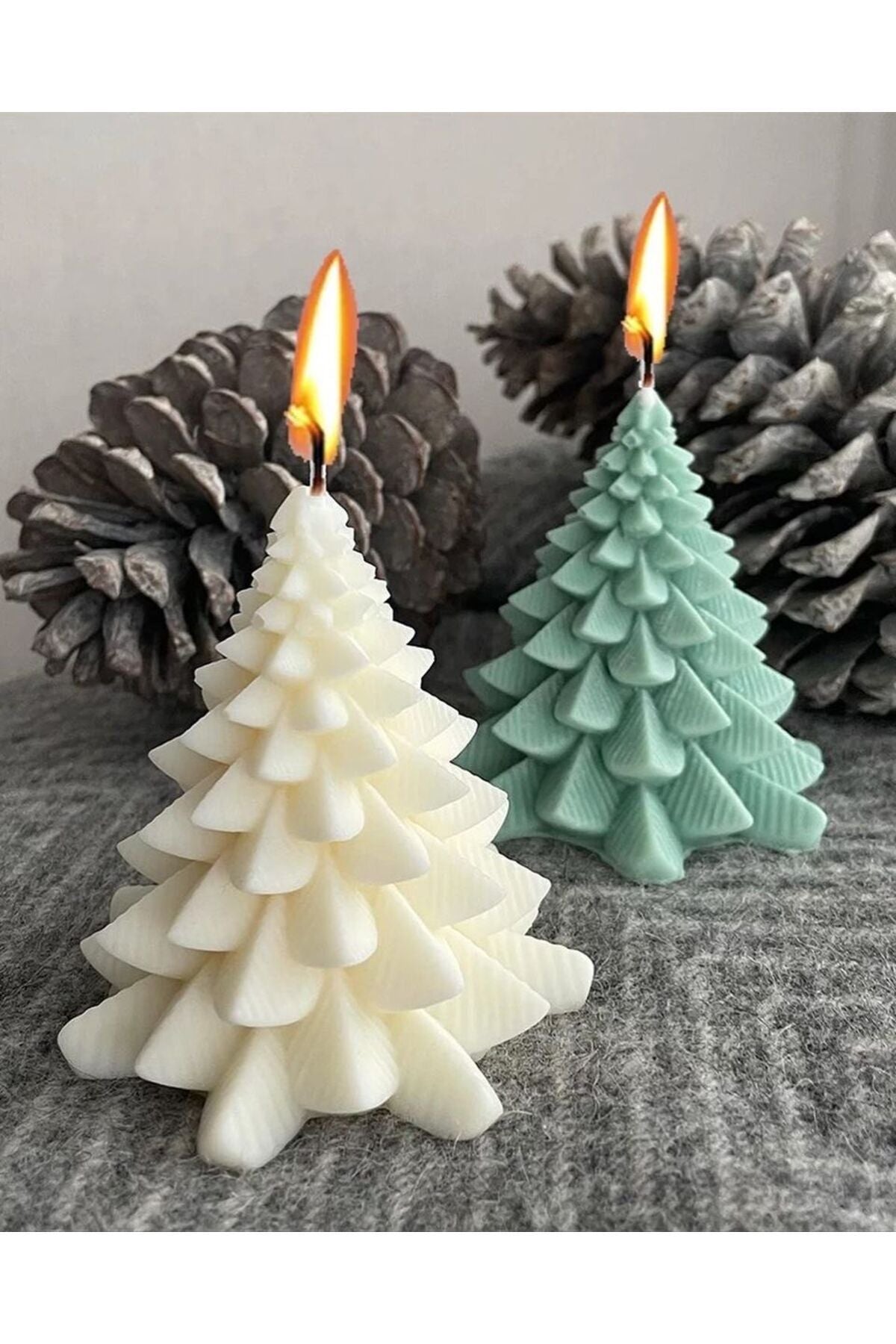 Yılbaşı Temalı Dekoratif Çam Ağacı Mum 10x9 cm Beyaz – görsel 2