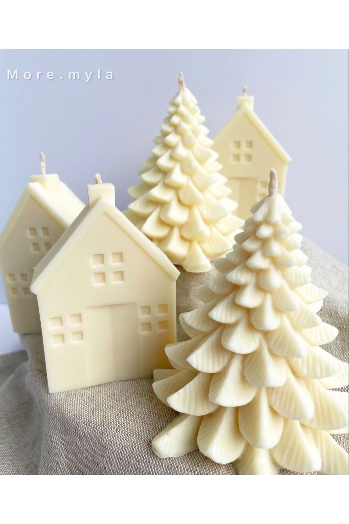 Yılbaşı Temalı Dekoratif Çam Ağacı Mum 10x9 cm Beyaz – görsel 3