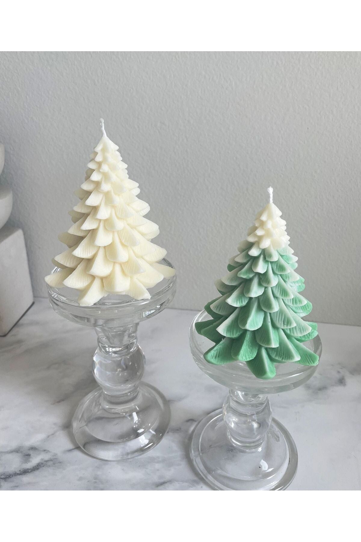 Yılbaşı Temalı Dekoratif Çam Ağacı Mum 10x9 cm Beyaz – görsel 4