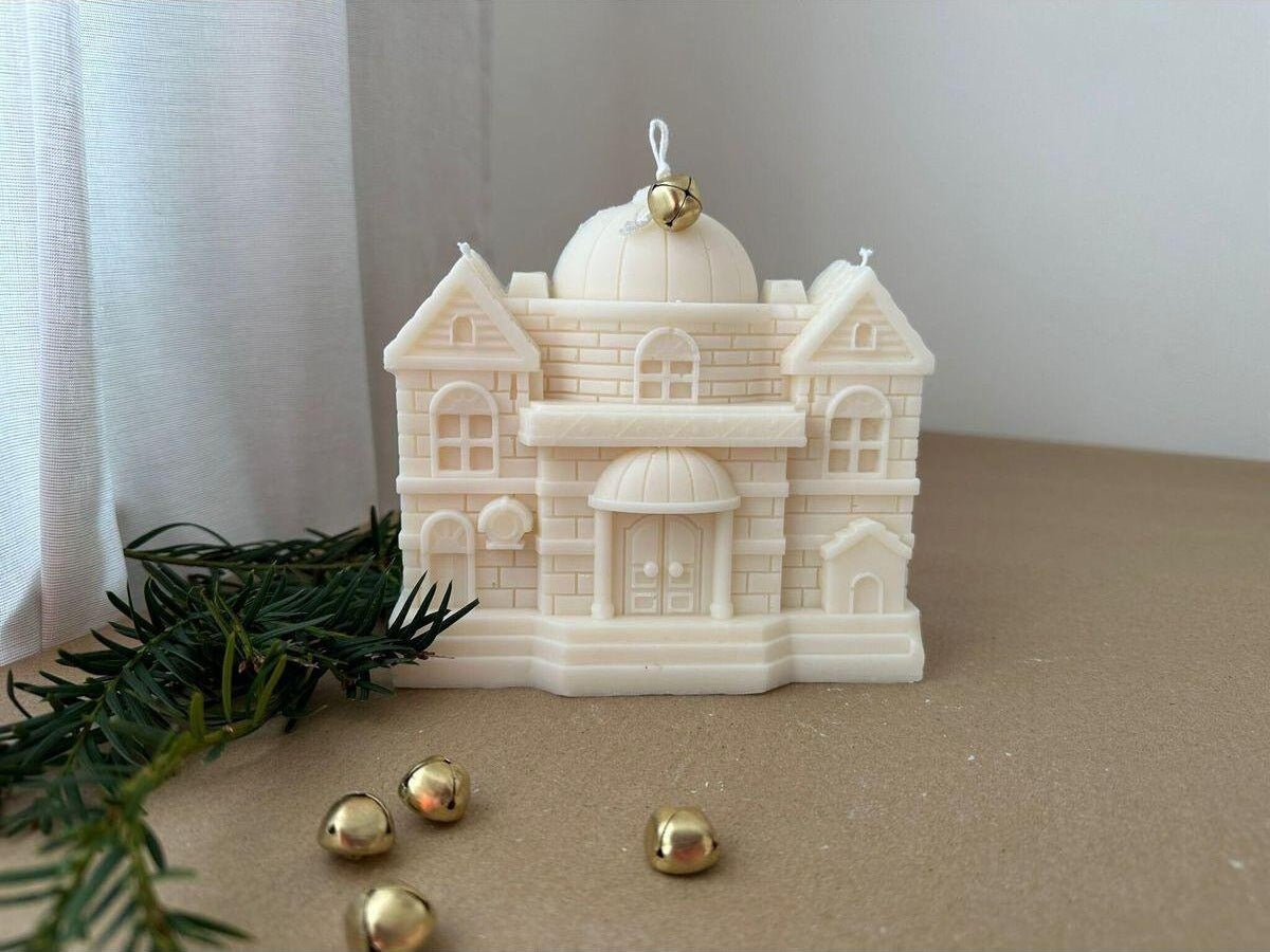 Yılbaşı Temalı Dekoratif Ev Mum 10x12 cm Beyaz