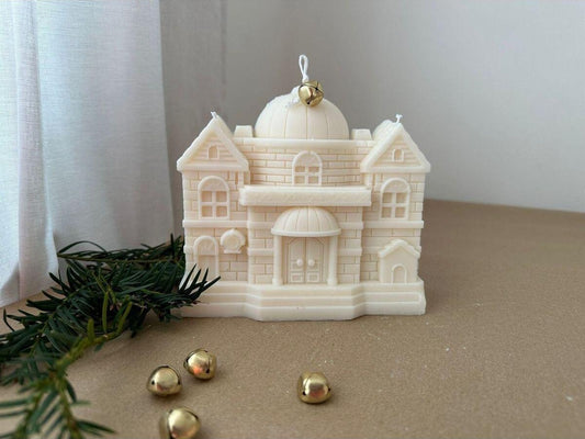Yılbaşı Temalı Dekoratif Ev Mum 10x12 cm Beyaz