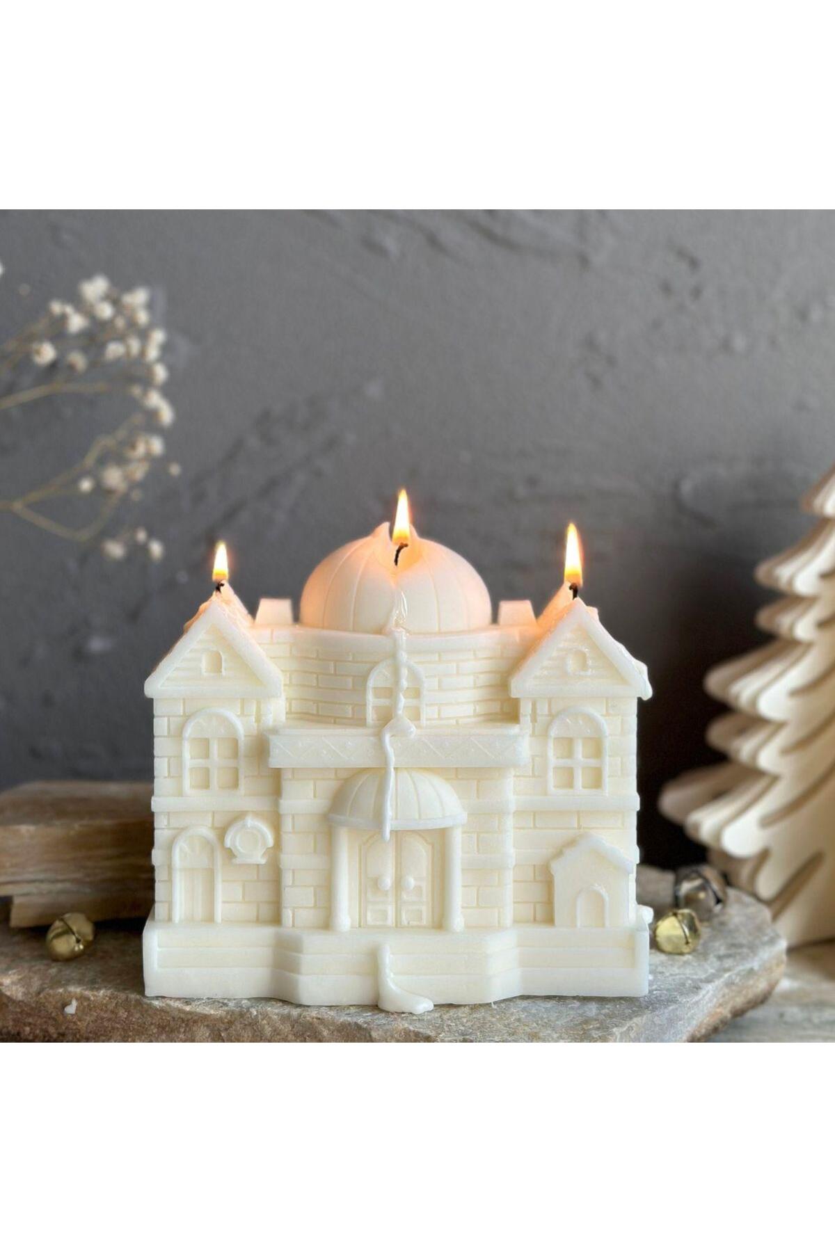 Yılbaşı Temalı Dekoratif Ev Mum 10x12 cm Beyaz – görsel 6