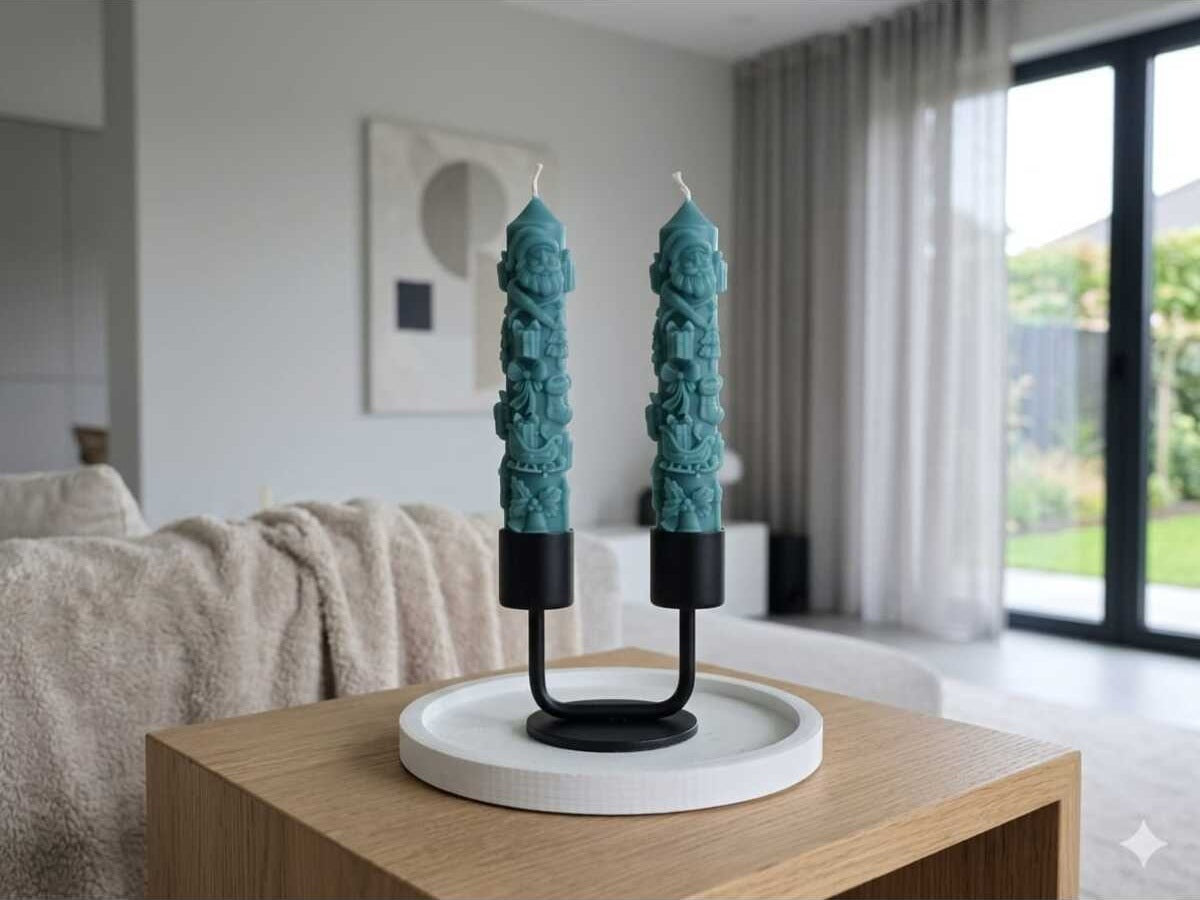 Yılbaşı Temalı Dekoratif Noel Baba 2'li Mum Seti Yeşil